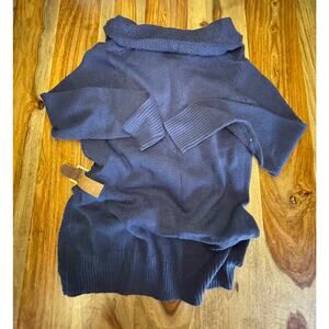 Venus Blue Long Sleeve Asymmetrical V Neck Sweater with Buckle Side on Bottom